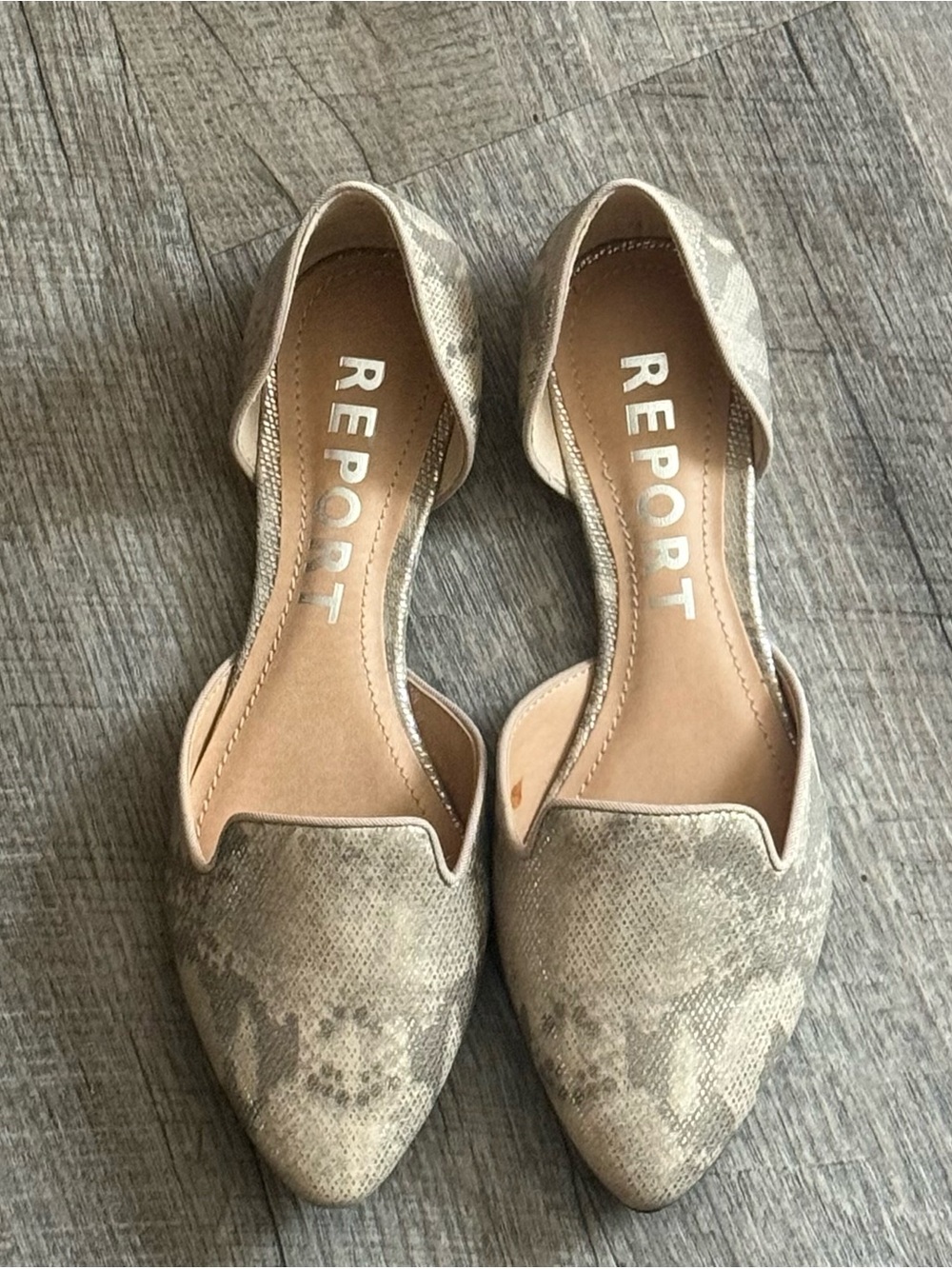 Report Taupe Snake-Print D'Orsay Flats